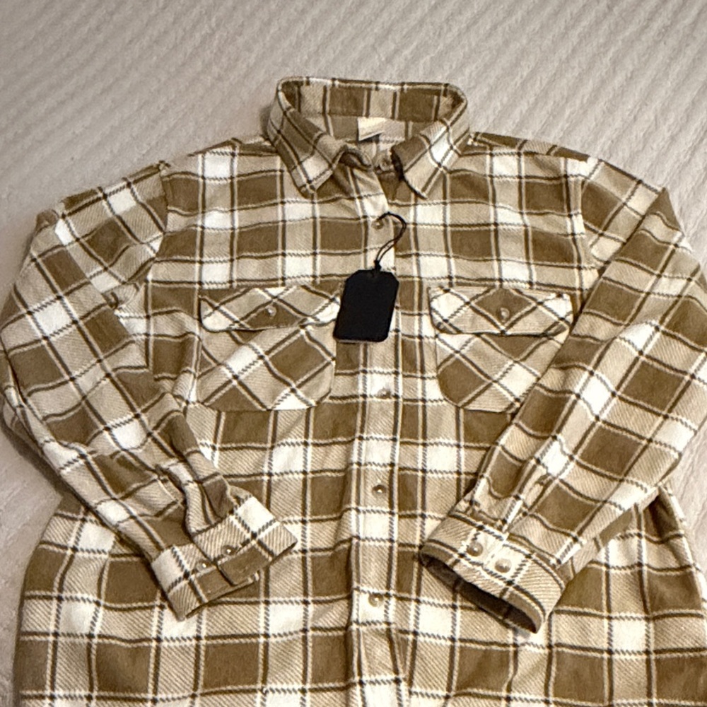Better Unsaid Plaid Western Flannel Button-Up Shirt Tan & White So Soft NWT Sm - Picture 6 of 10